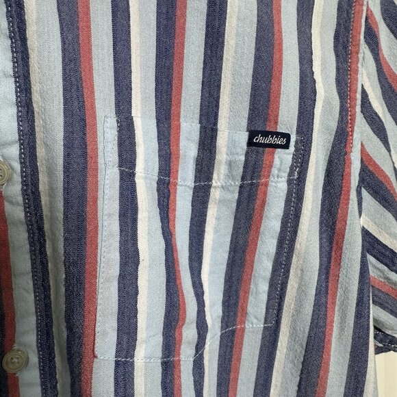 Chubbies Mens Large Classy Poplin Friday Shirt Button Down Striped Resort Cruise - Picture 8 of 9